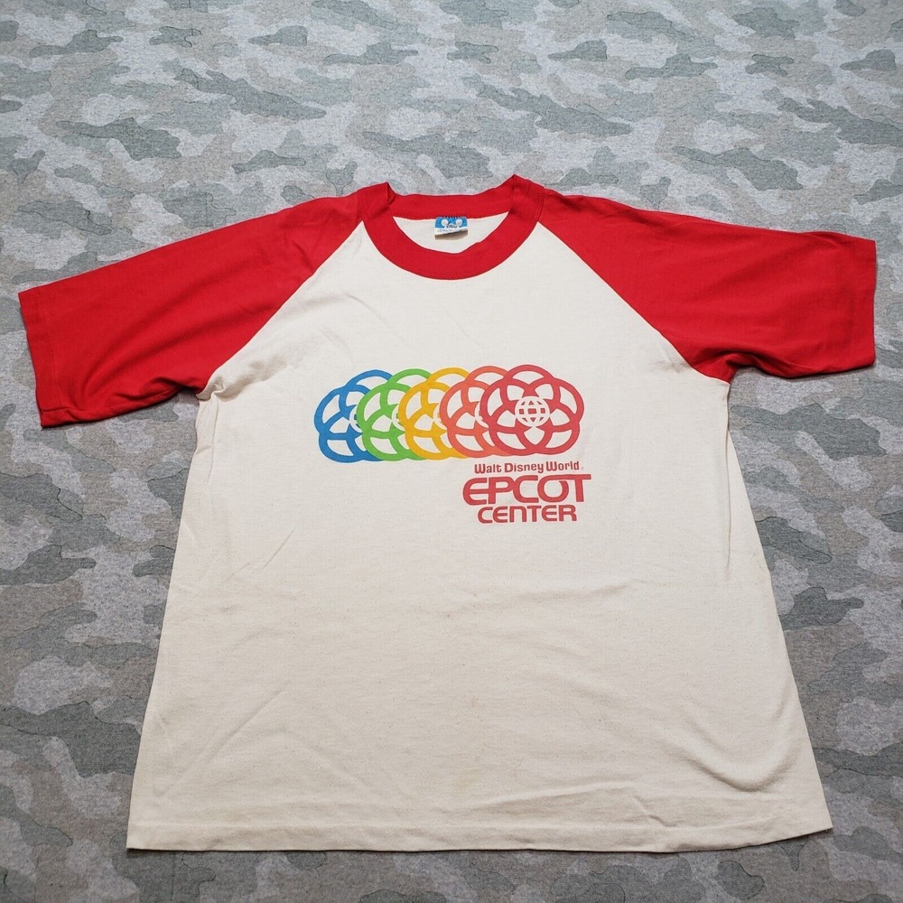 Vintage Disney Shirt Mens‎ Medium Ivory Raglan Walt Disney Short Sleeve
